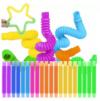 Bērnu izglītojošs komplekts, Montessori konstruktors - gofrētas sensorās antistresa trubiņas Pop Tubes, 20 gab