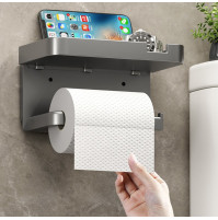 Ergonomic toilet paper holder with additional shelf for gadgets