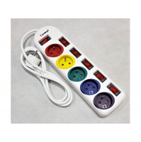Convenient extension cord splitter with 5 sockets and a switch on each socket, 1.5 m