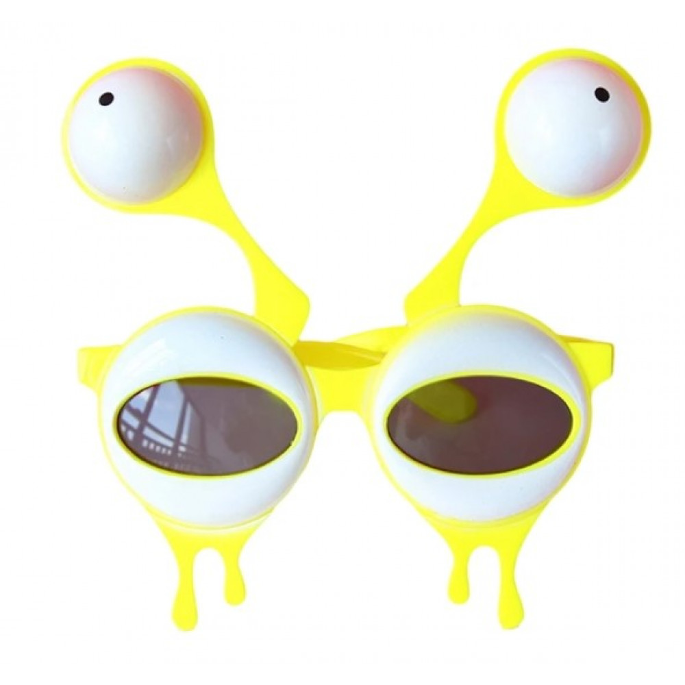 Stylish custom glasses for pranks, parties, Yellow big-eyed alien UFO