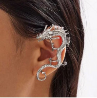 Womens vintage silver-plated cuff in the form of an Eastern Dragon, for ears without piercing, without piercing