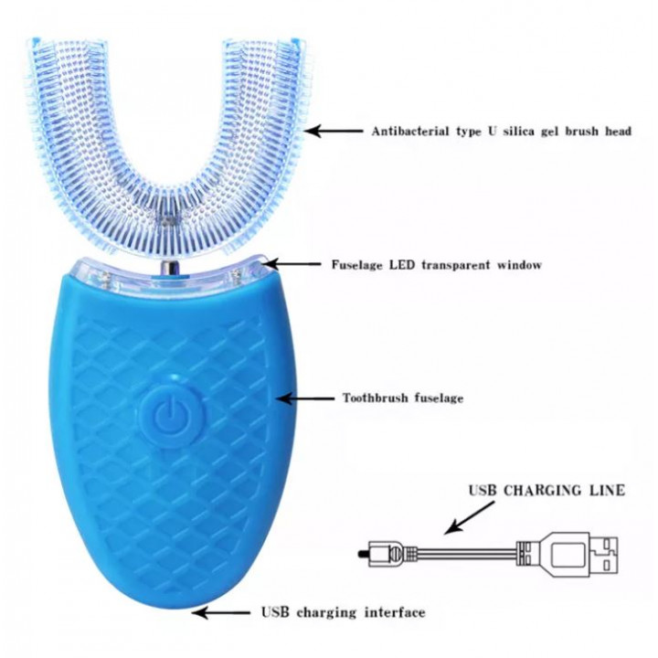 Waterproof massage ultrasonic toothbrush cap with LED ultraviolet diodes for whitening