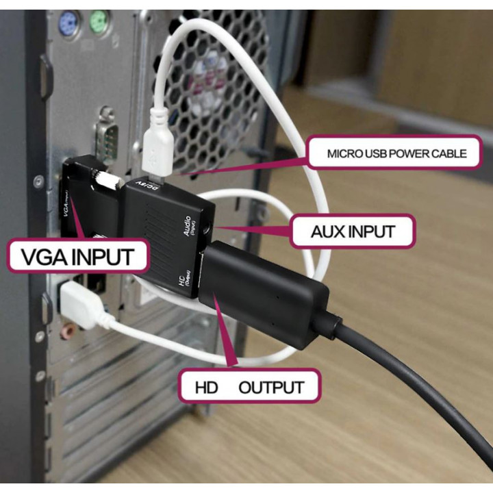 Konverteris pāreja apskeileris Video Adapter VGA to HDMI 1080P adapters ar audio un barošanu