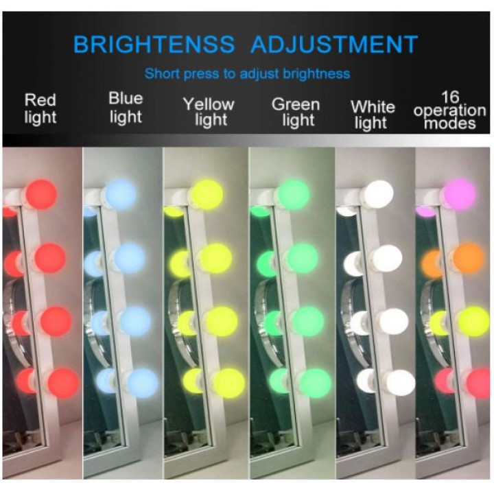 Additional lighting for make-up mirror, 10 RGB lamps, remote control, different colors