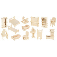Eco-friendly wooden furniture set for DIY painting, dollhouse, puzzle 34 pcs