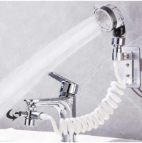 Faucet nozzle, shower head with additional ion filter for water purification, holder and switch for bidet