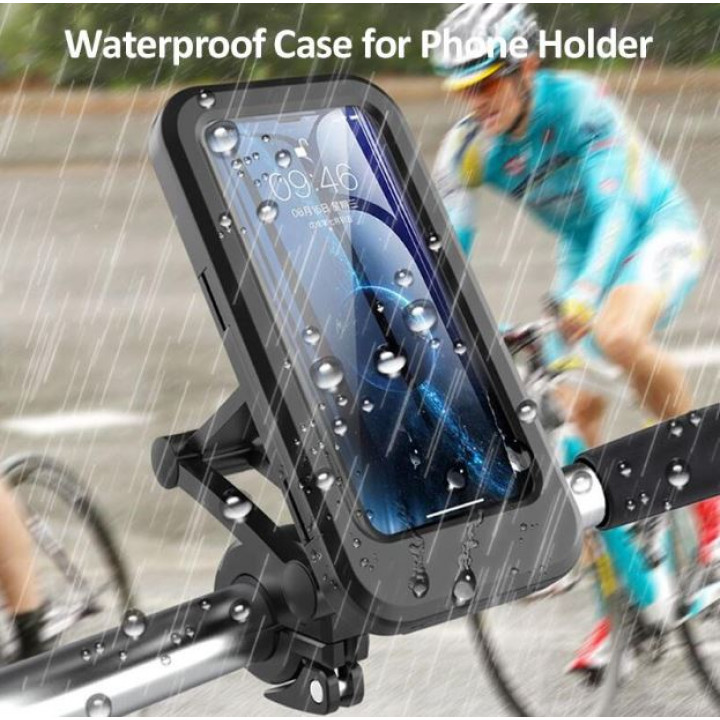 Waterproof adjustable phone holder with protective case - for motorcycles, scooters, bicycles 