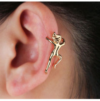 Stylish silver-plated or gold-plated cuff earring in the form of a Female Figure, for ears without piercing