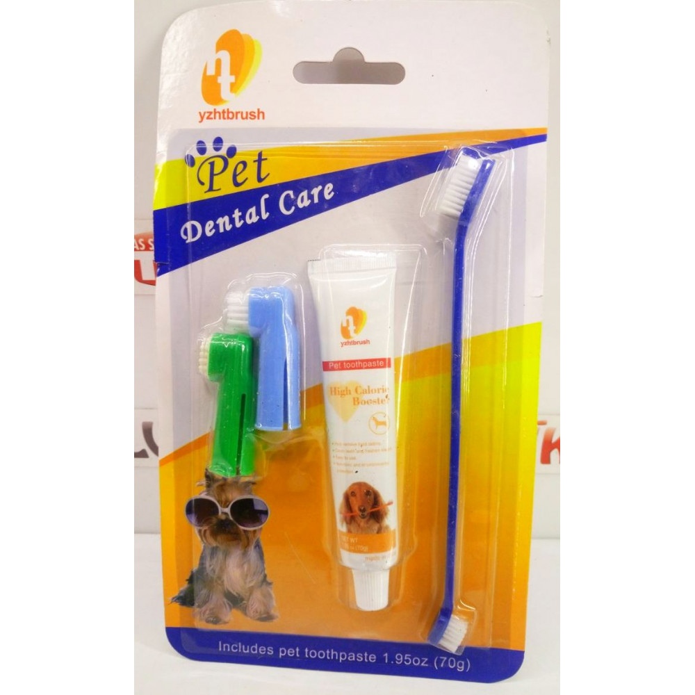 Kit for hygienic care of the oral cavity of your pets - double-sided toothbrush, toothpaste, 2 toothbrush heads