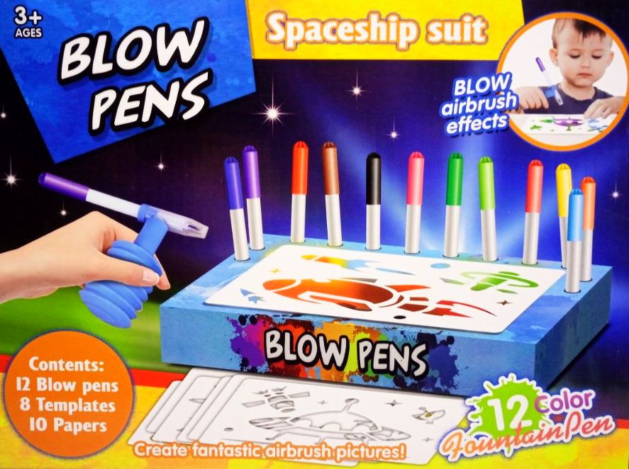 Kids Blow Pens Blow Drawing Pens Blow Colouring Pens Kids Airbrush Marker  Kids Blow Pens Fluorescent Drawing Colouring 8 Templates Educational Blow